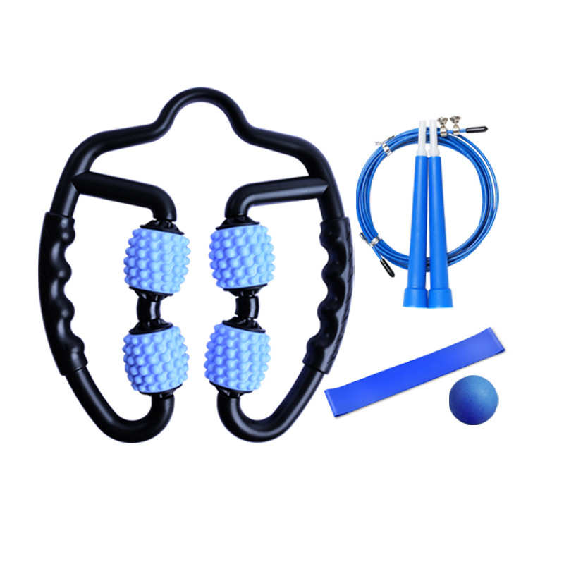 按摩套装竞速跳绳筋膜放松按摩球四轮夹腿器瑜伽健身乳胶弹力带