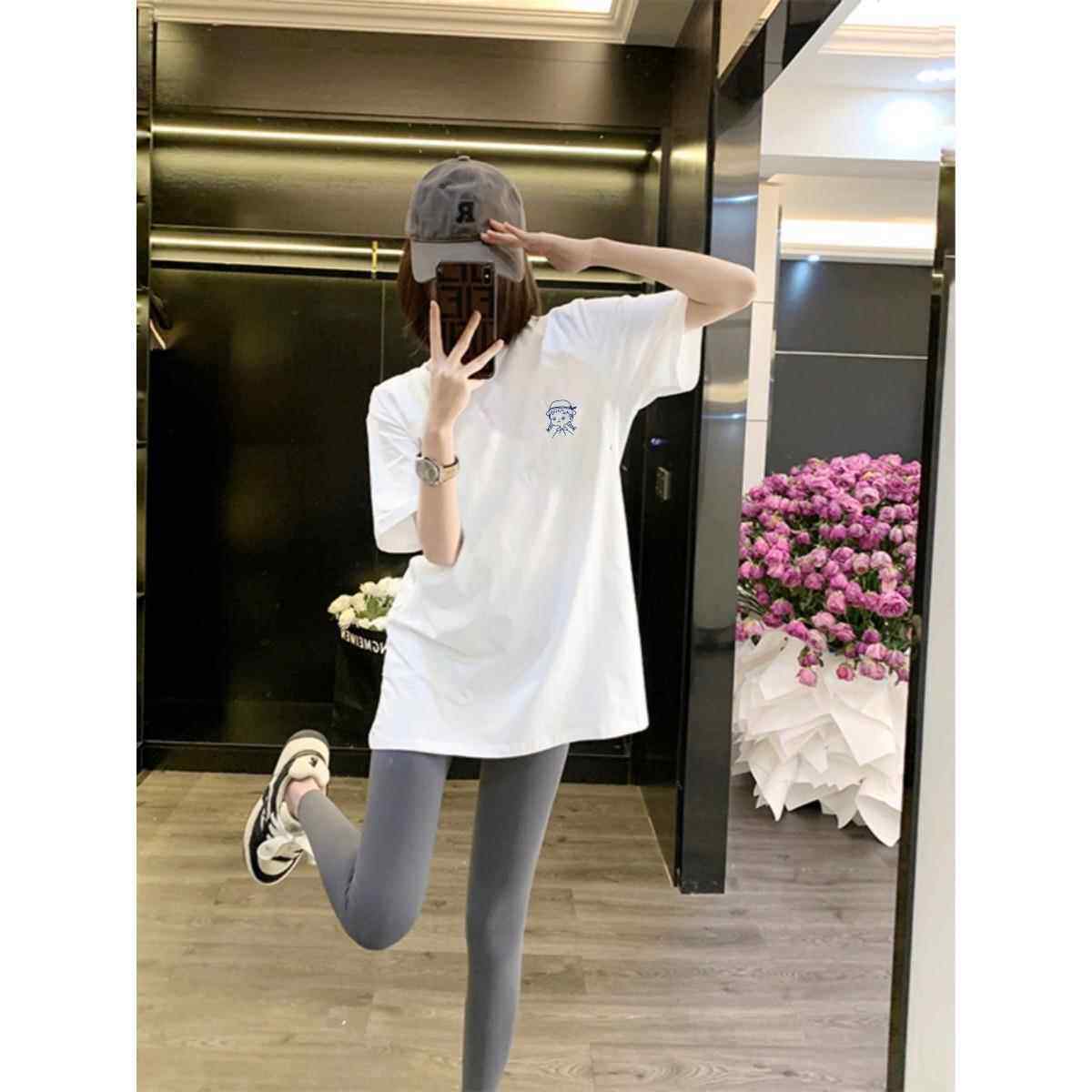 韩国中长版白色纯棉宽松减龄遮屁股短袖t恤女显瘦2025新款上衣女
