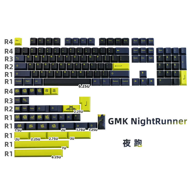 GMK NightRunner夜跑键帽PBT热升华机械键盘Cherry高按键个性全套