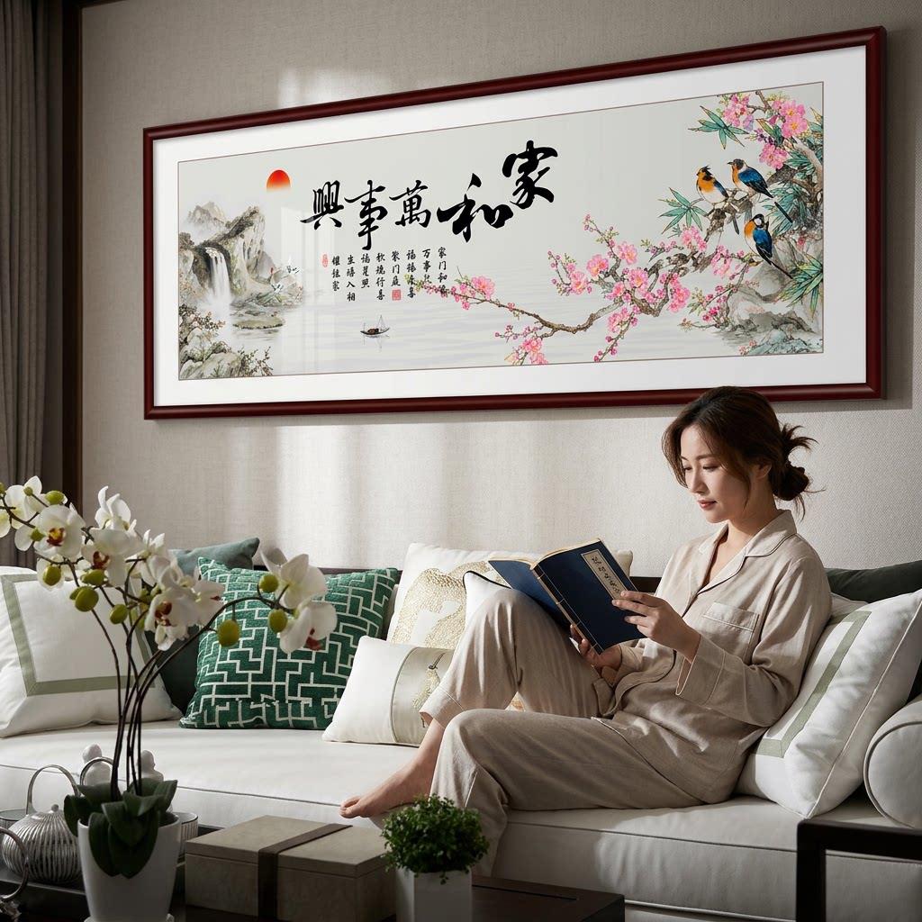 家和万事兴新中式沙发背景墙客厅挂画装饰画字画花鸟国画中堂壁画