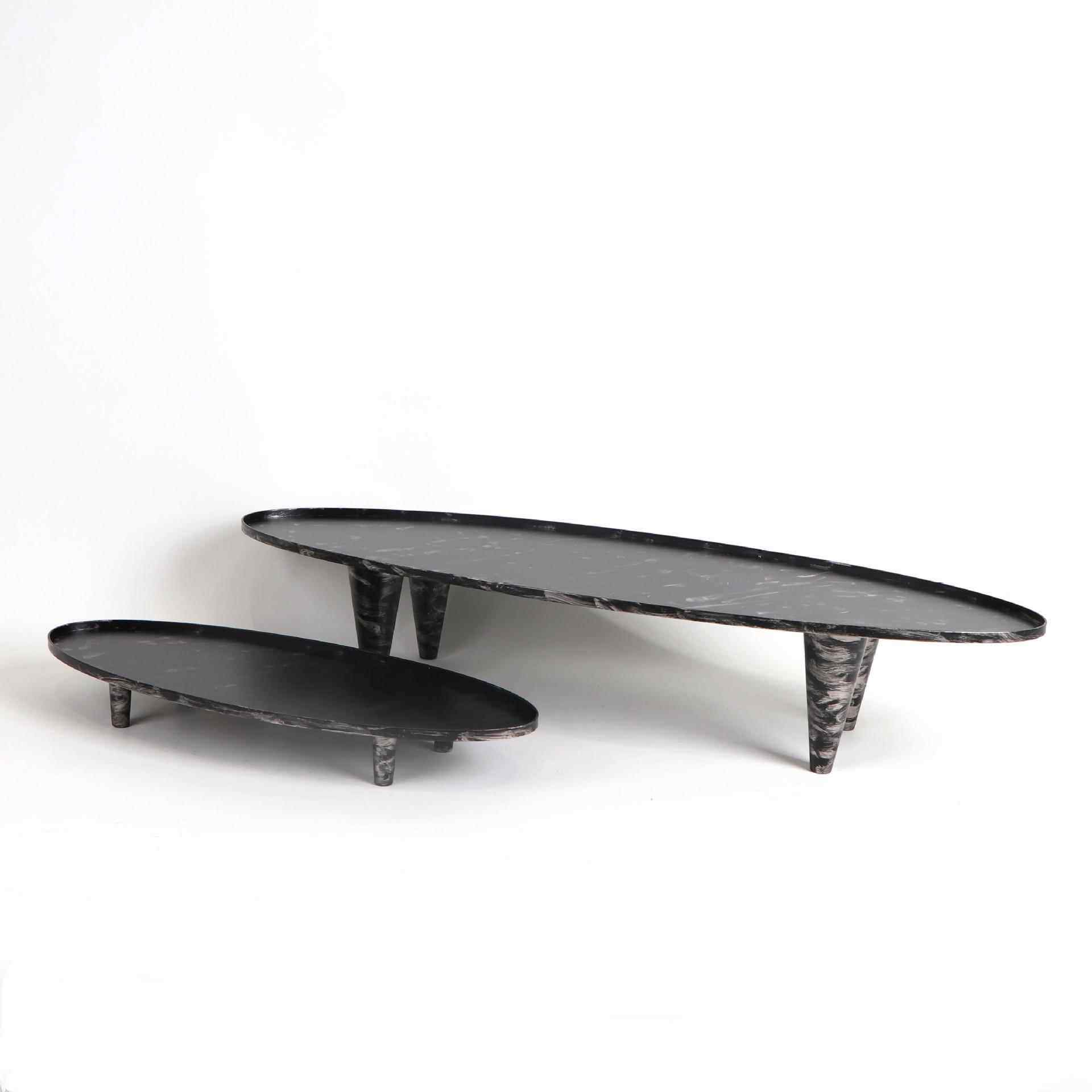 新中式四脚椭圆船型金属盆搭配苔藓茶具软装饰品玄关桌面收纳摆件