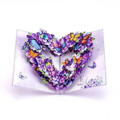 Romantic Pop Up Greeting Cards 3D Purple Butterfly with