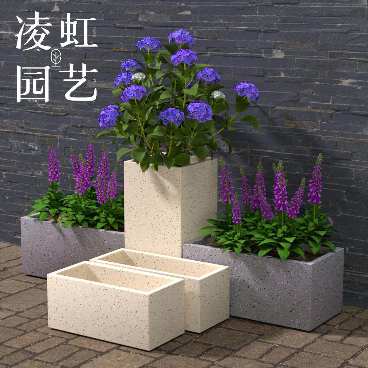 水泥花盆长方形花槽花箱特大号北欧风白色花坛盆栽彷花岗岩麦饭石