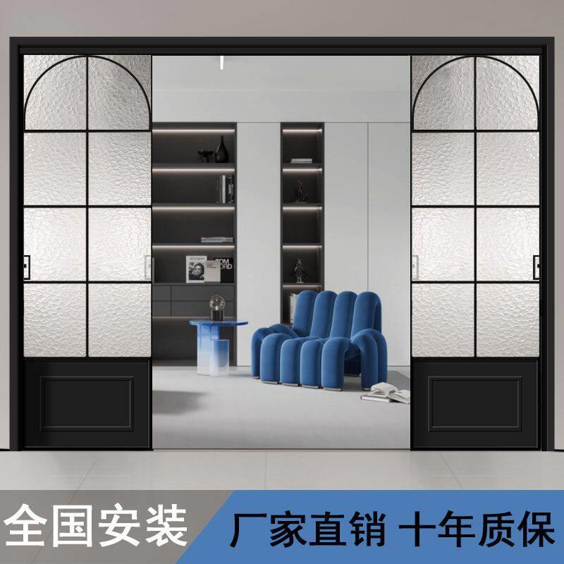 法式覆古拉门三联动覆古门折叠门隔断铝合金玻璃门化妆室厨房门