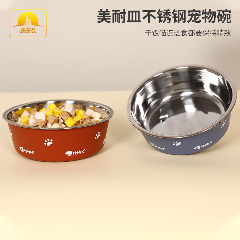 防滑不锈钢碗塑料双层宠物碗跨境吸地式不锈钢狗碗宠物食盆