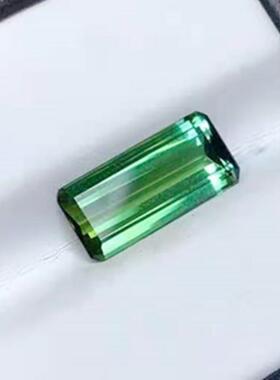 珠宝首饰镶嵌厂定 全净玻璃体3.795ct长方形天然绿碧玺戒面