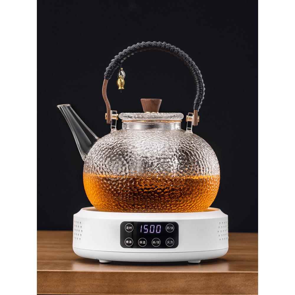 大容量蒸煮一体全玻璃蒸汽茶壶电陶炉套装1.9L大号锤纹煮茶器新品