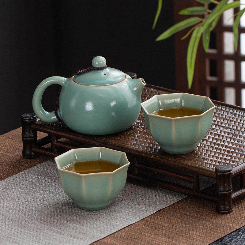 汝窑茶壶单壶冰裂开片一壶两杯功夫茶具大容量陶瓷家用泡茶西施壶