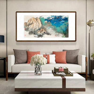 张大千春山暮雪国画山水画客厅装饰画办公室横幅牌匾挂画书房壁画