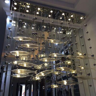 酒店前台玻璃餐厅吊灯鱼群造型客厅创意个性艺术饭店工程灯饰吧台