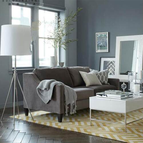 双布艺发样板房绒布灰沙蓝色美酷姿家具式拉扣客人三人沙发厅复古