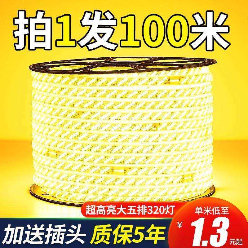 led灯带条100米超亮白光软灯条户外亮化工程装饰室外防水线灯220v
