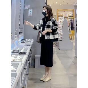 欧洲站秋冬港风洋气时尚减龄女神范针织开衫外套连衣裙子两件套装