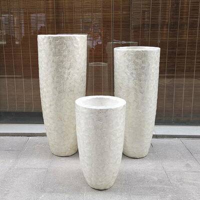 厂家应玻钢落地大花瓶贴璃白JY33004贝花盆婚庆店家居会所开装业