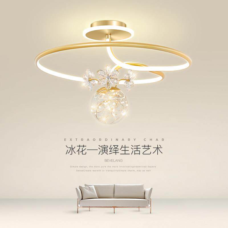 卧室吸顶灯北欧创意满天星温馨水晶花LED灯简约现代轻奢主卧灯具