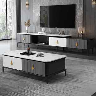 986轻奢岩茶几组电简视柜合套装 现代约可伸缩家用小户型墙柜板地
