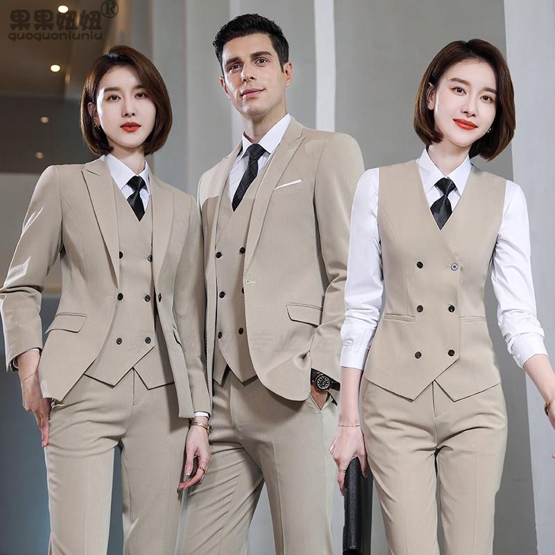 定制商务正装卡其色西服套装男女售楼气质教师行政西装外套工作服