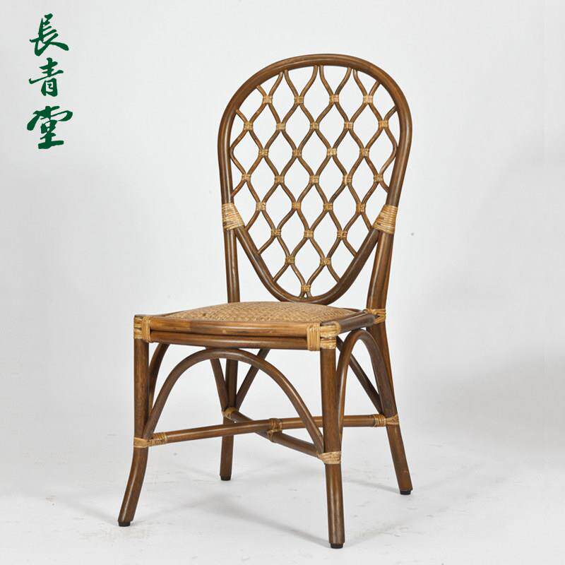 长青堂藤编餐椅家用餐厅吃饭椅子简约中式单人藤椅中古扶手靠背椅