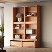 木橡卡座书柜玻璃木实储柜组合落地一体到顶办HGP公书房物书架