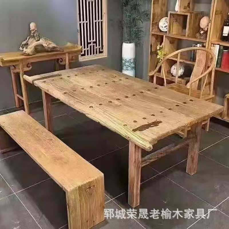 组合桌子茶桌民俗功夫茶桌椅做风化喝茶门板旧茶台榆木老实木老