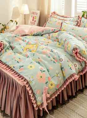 网红韩版公主风床裙毛四件套双人被床套单磨EcAP2bGW8被罩床罩1.m