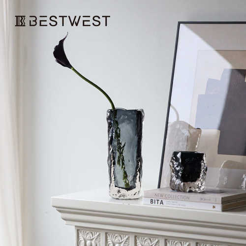博西家居 花瓶轻奢高级感玻璃摆件客厅插花现代简约餐桌水培花器