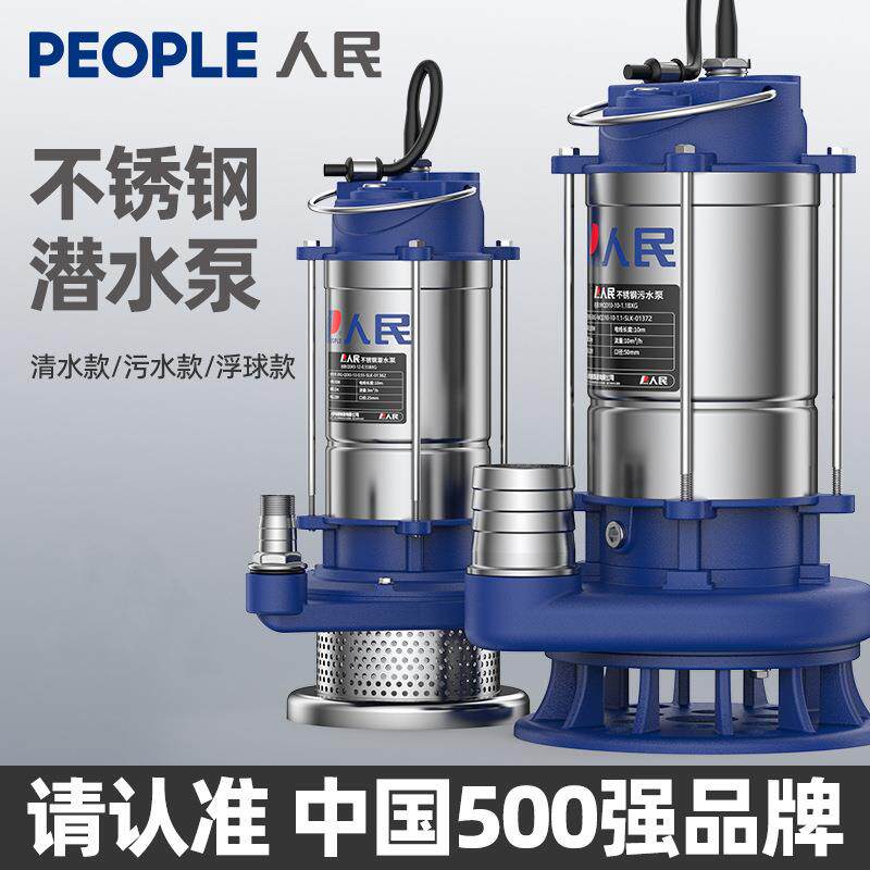 人民不锈钢潜水泵家用小型水泵220v清水农用灌溉浇菜大流量抽水泵
