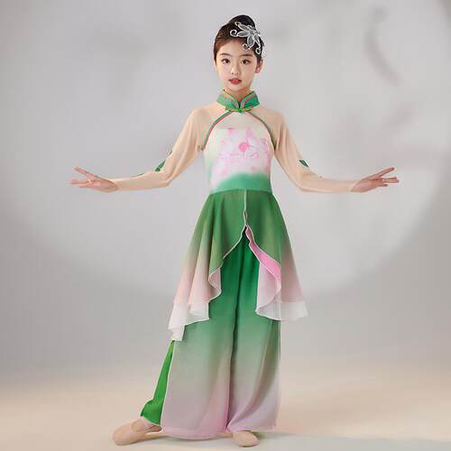 新款儿古典舞飘逸演出服童秧歌舞扇子伞中舞表演服童荷花国舞舞蹈