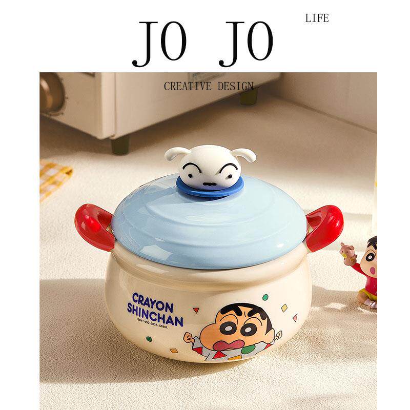 JOJO陶瓷双耳蜡笔小新带盖面碗汤碗家用陶瓷大汤碗高颜值生日礼物