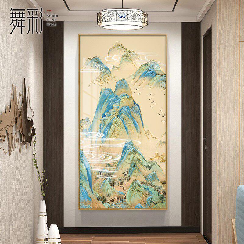 新中国风入口大厅悬挂画千里江山浮雕山水画宋风美学走廊过道装饰