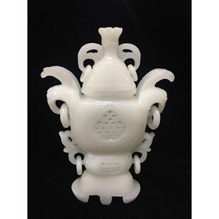 天然白玉花瓶平平安安摆件镂空雕刻阿富汗玉瓶A货如意仿古瓶