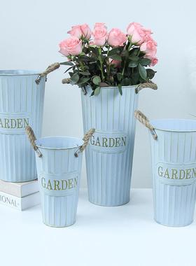 古盆做旧复小铁桶花铁皮25091花瓶铁艺干花花桶桶鲜花桶花店装花