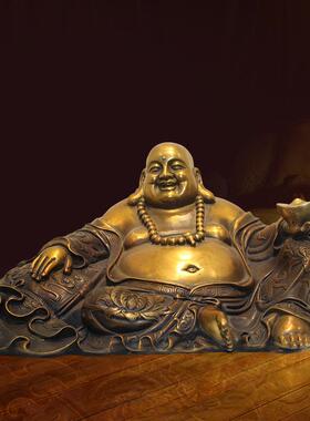 中式黄铜弥勒佛摆件青铜工艺品雕塑摆件笑弥勒佛家居办公朝拜摆件