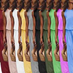 Sleeveless Fashion Retro Solid Color piece Neck Round Two