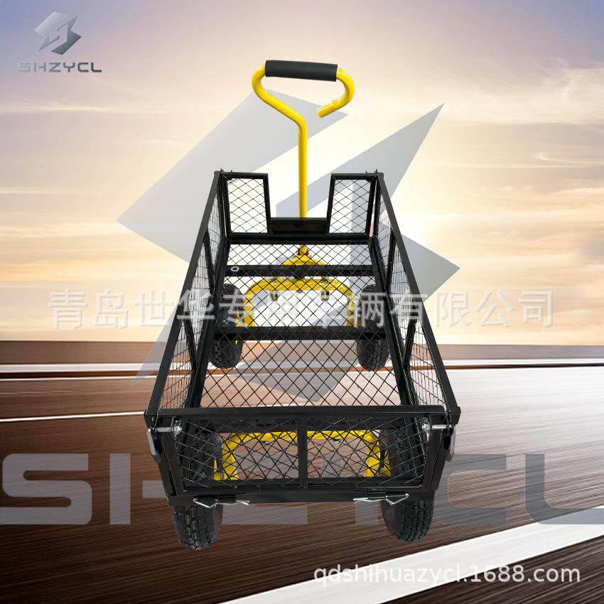 花园工具车四轮搬运牵引手柄网车露营农场运输车充气橡胶轮工具车