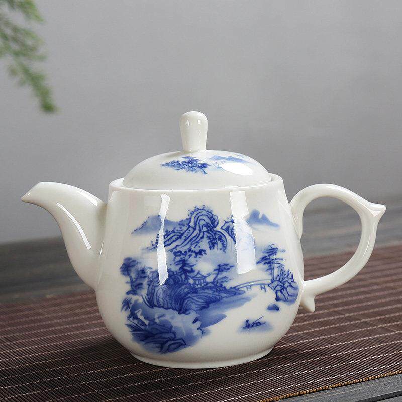 德化白瓷茶壶陶瓷大号现代饭厅家用功夫茶具耐热带过滤青花瓷单壶