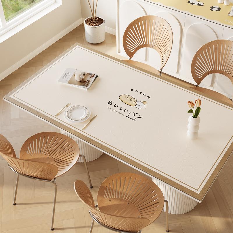 桌布免洗防水防油奶油风轻奢长方形餐桌防烫桌垫家用可擦耐脏皮革