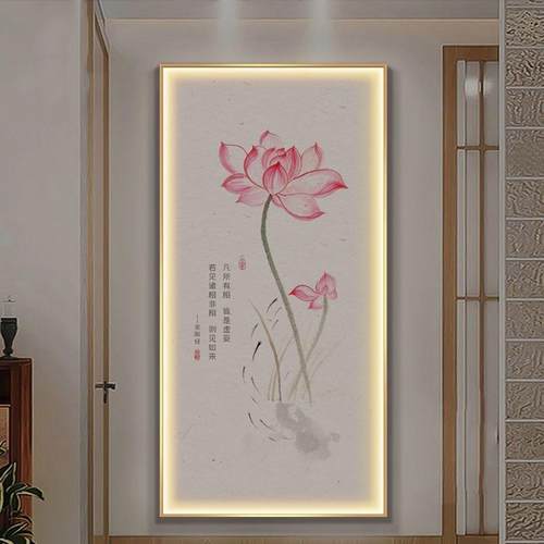 现代新中式灯画入户玄关装饰画禅意心经字画竖版走廊过道挂画国风