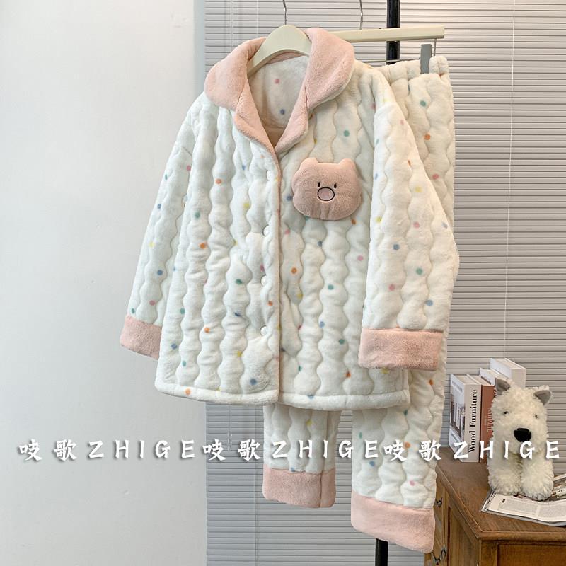 2026新款特厚三层夹棉睡衣女秋冬季珊瑚绒家居服套装冬天加绒加厚