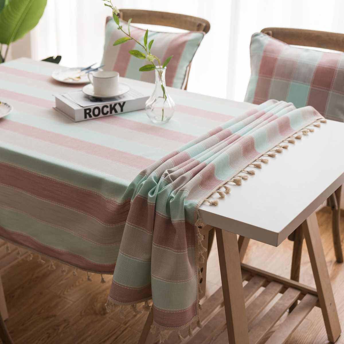 条纹防水桌布现代简约茶几布艺棉麻小清新INS餐桌布长方形台布,居家布艺,椅套/椅垫,淘宝优惠券,粉丝福利购,淘宝优惠卷