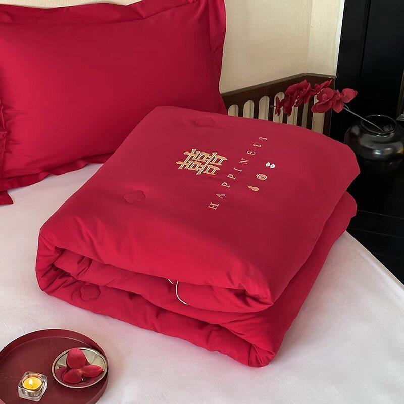 中式喜字结婚陪嫁婚庆喜被春秋被子抗菌纤维红色被芯加厚冬被褥子