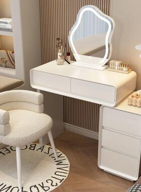 烤漆小户型梳妆台2025新款卧室奶油风60cm现代简约实木化妆桌床柜