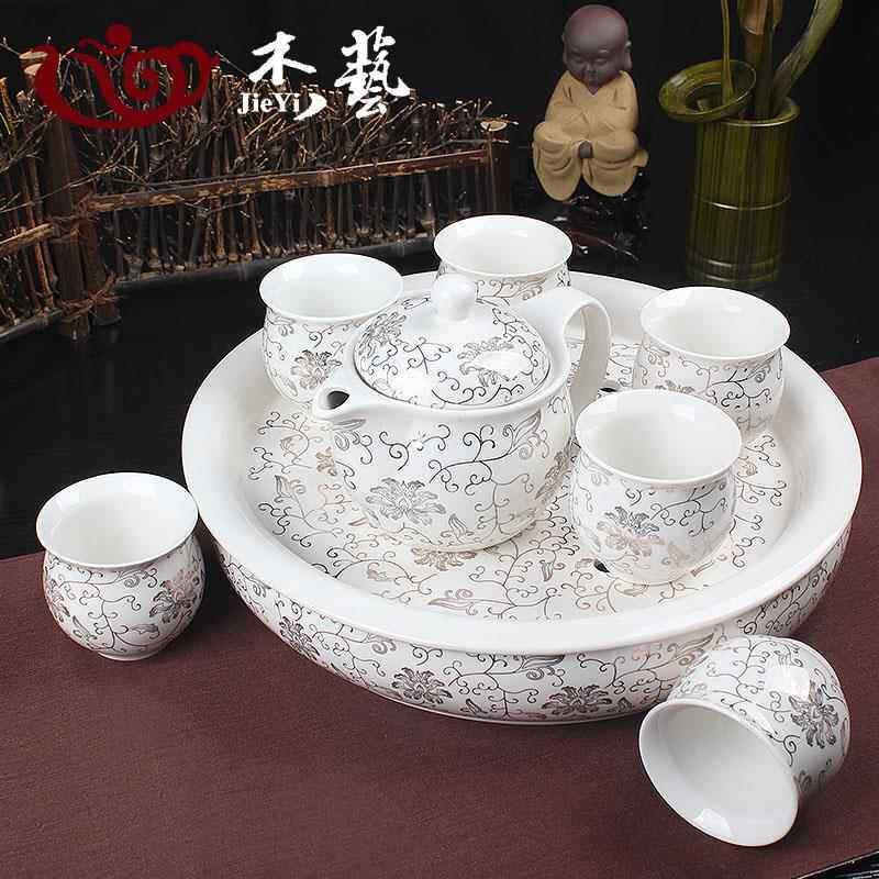 高档茶具套家用客厅整套茶青花瓷双茶层陶瓷简约功组夫茶盘杯具大