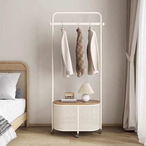 用奶油家风移动卧室地衣帽架UYM仿落藤编脏衣篓网架红收纳挂衣置