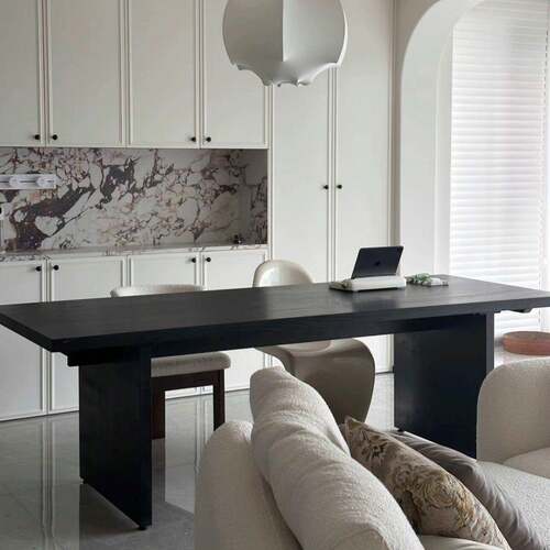 北欧原木大板桌黑色实木办公桌去客厅化大长桌白蜡木餐桌书桌