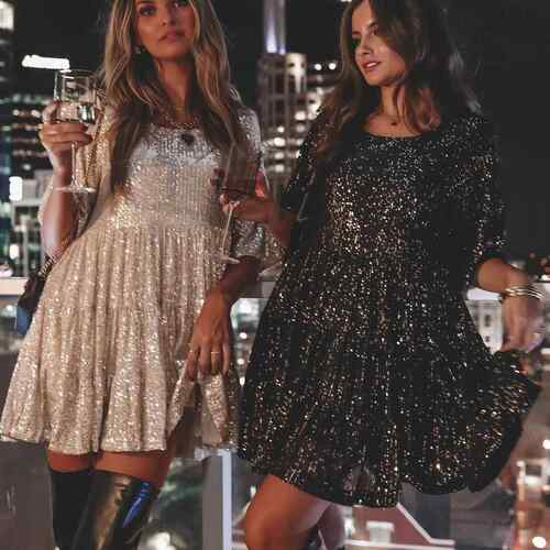 Colorful sequin waist short sleeved dress, banquet