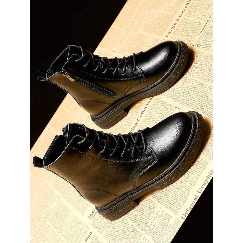 潮牌马丁靴女2025年秋冬新款英伦风内增高显瘦黑色真皮百搭短靴子