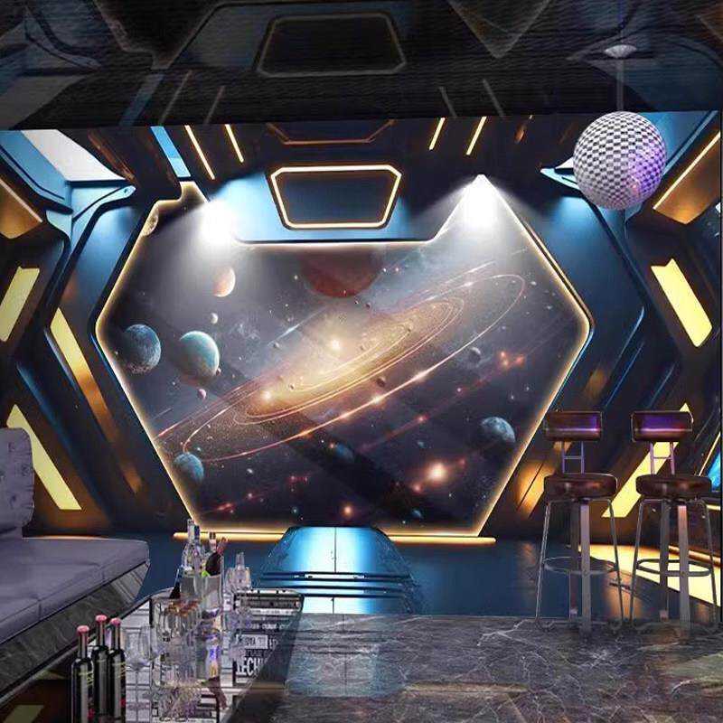 宇宙星空天花板装饰吊顶壁纸房顶墙画3D立体餐厅墙纸科技星空墙布