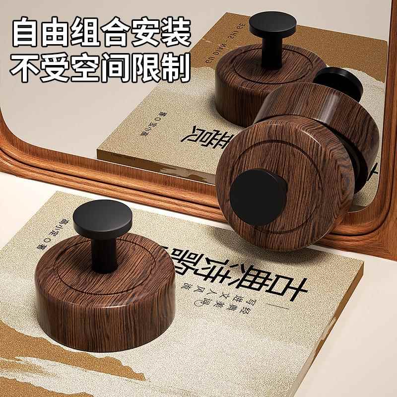 胡桃木纹吸盘免打孔门后挂钩挂衣钩高级壁挂墙上单钩玄关强力粘钩