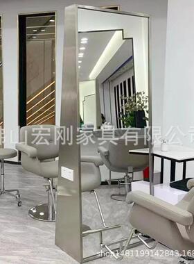 LED发光梯形美发店镜台落地剪发烫染镜子理发店网红发廊专用双面
